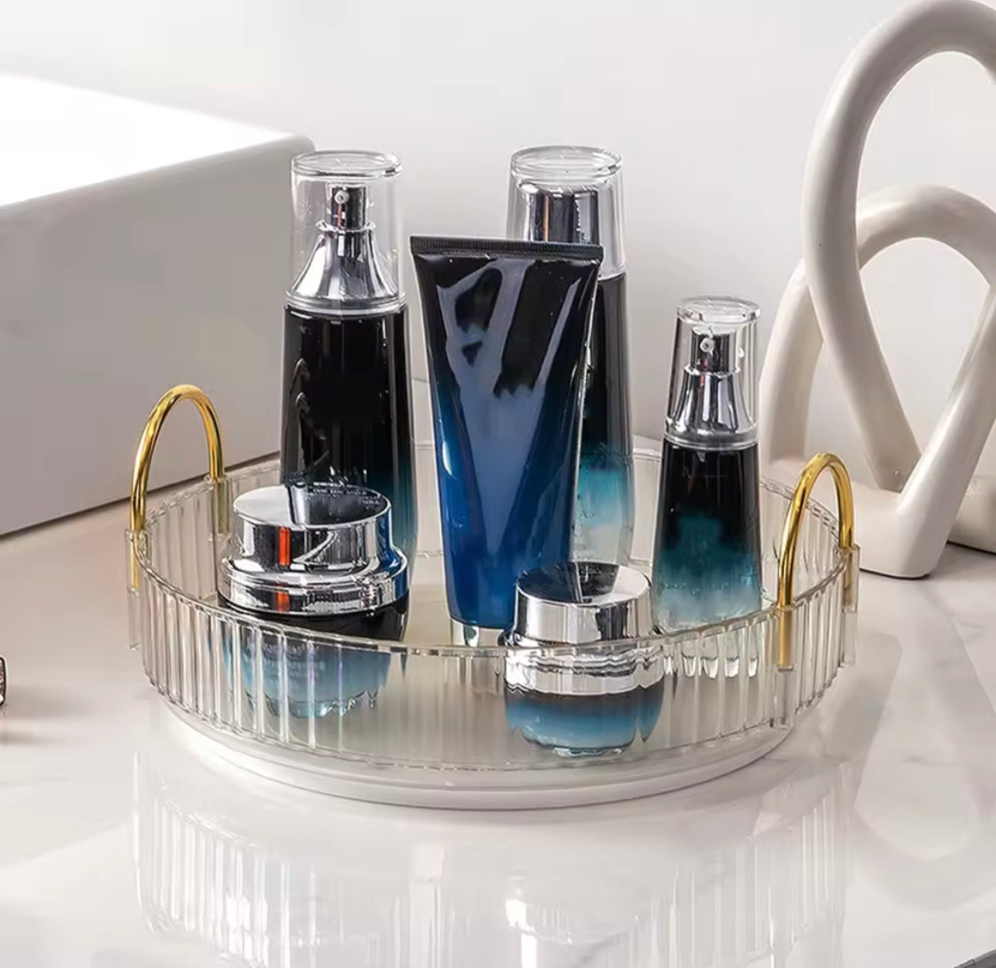 360° Rotating Cosmetic Display Case, Multifunctional Crystal Rotating Tray, Detachable Skincare Holder Rack 360° Rotating Cosmetic Display Case, Multifunctional Crystal Rotating Tray, Detachable Skincare Holder Rack